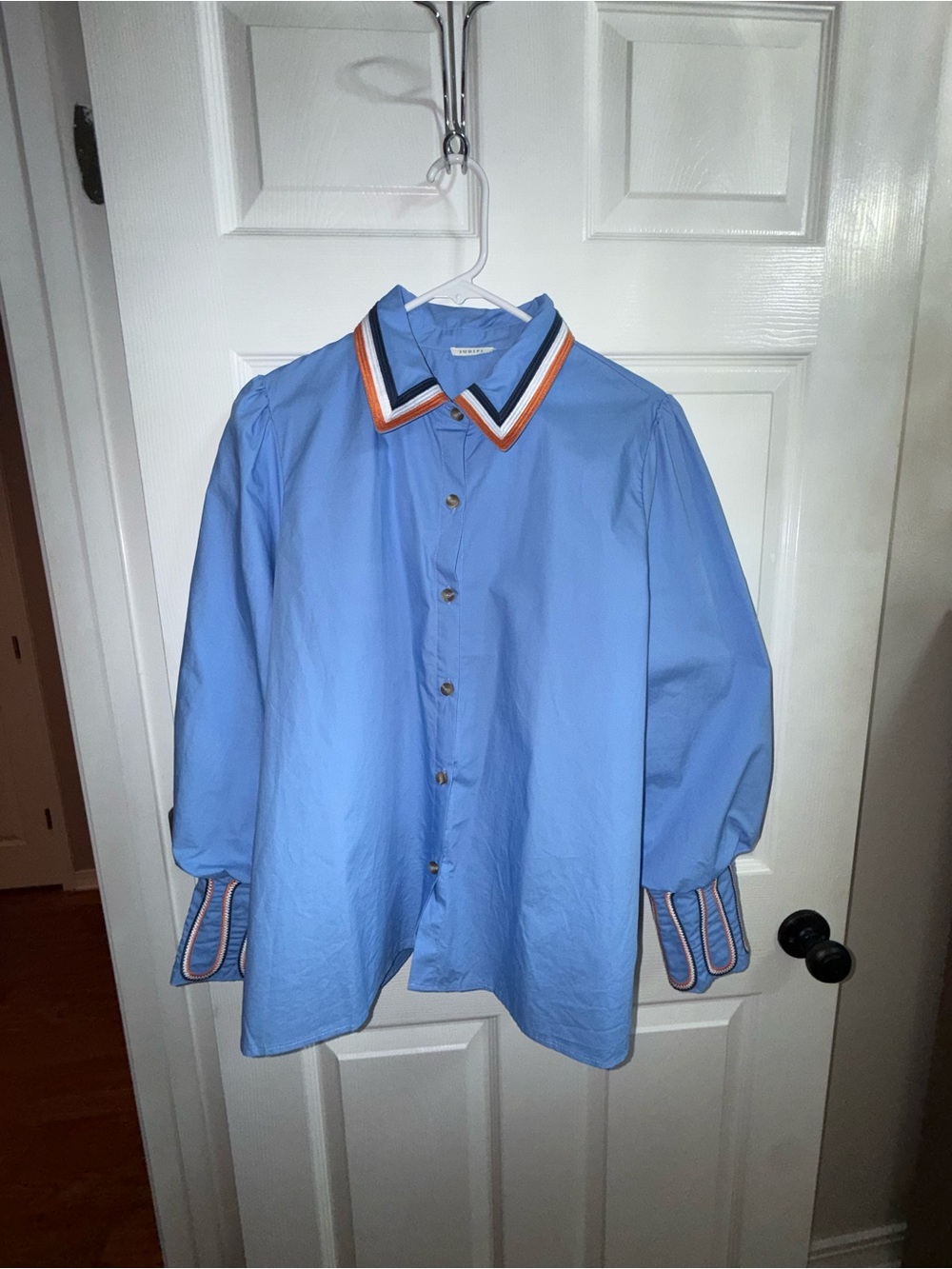 Light Blue Shirt with Contrast Stripe Collar - worn once!
